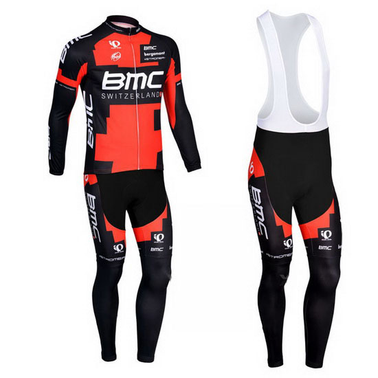 2013 Maillot BMC Tirantes Mangas Largas Negro Y Rojo